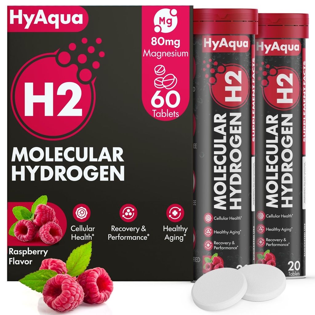 Waterstof water tabletten met Magnesium - 12 PPM Moleculaire Waterstof tabletten voor Drinkwater, rijk aan antioxidanten, Ondersteunt Cellular Health, Anti Aging & Cognitive Functie (60 Tellingen, Framboos)
