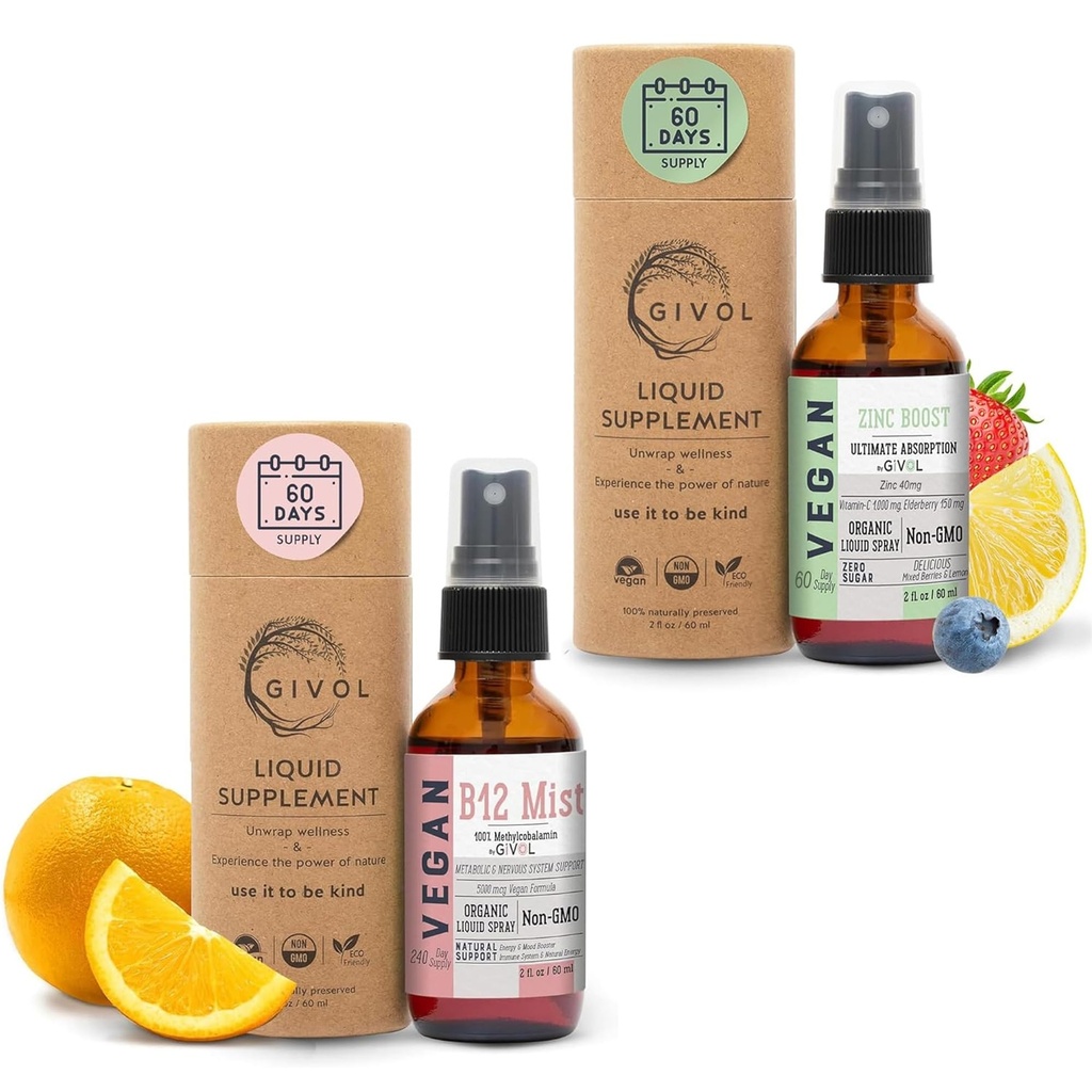 Vitamine végétale biologique B12 supplément liquide brume pour l'absorption rapide 5000mcg méthylcobalamine et ZINC boost brume 40mg (Extra Strength) - sans sucre avec VIT C et extrait de mûrier - non-OGM