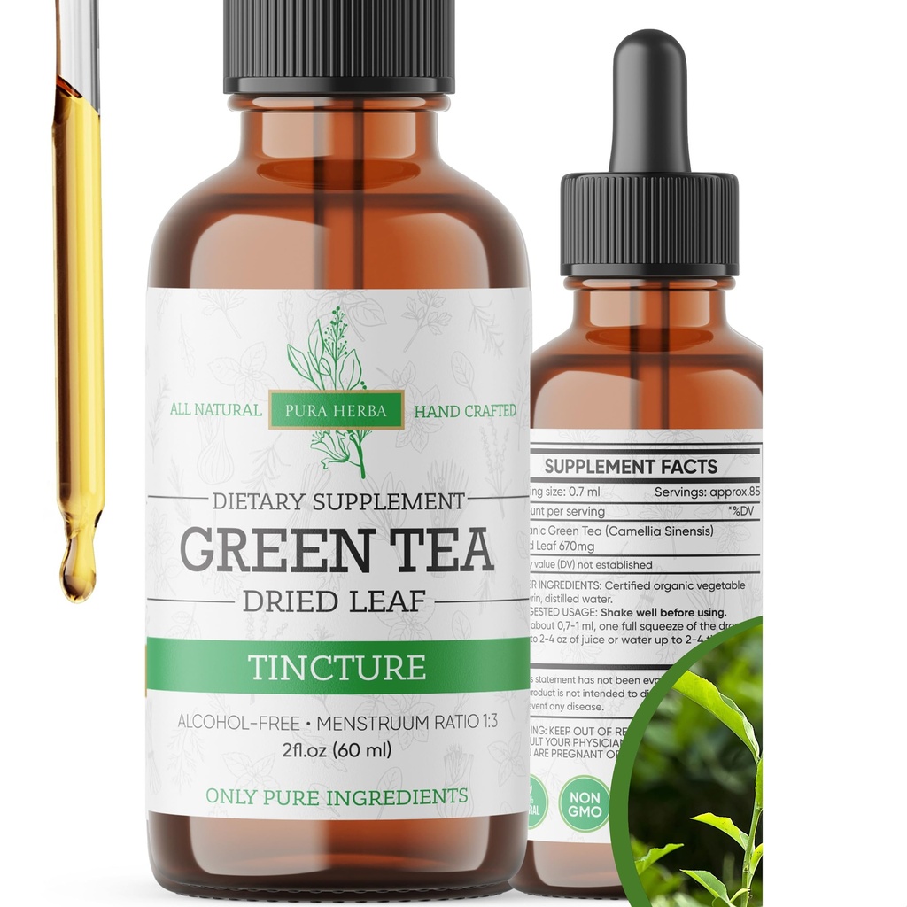 Pura Herba Green Tea Liquid Drops – Green Tea Extract Tincture – Sugar-Free, Alcohol-Free, Vegan