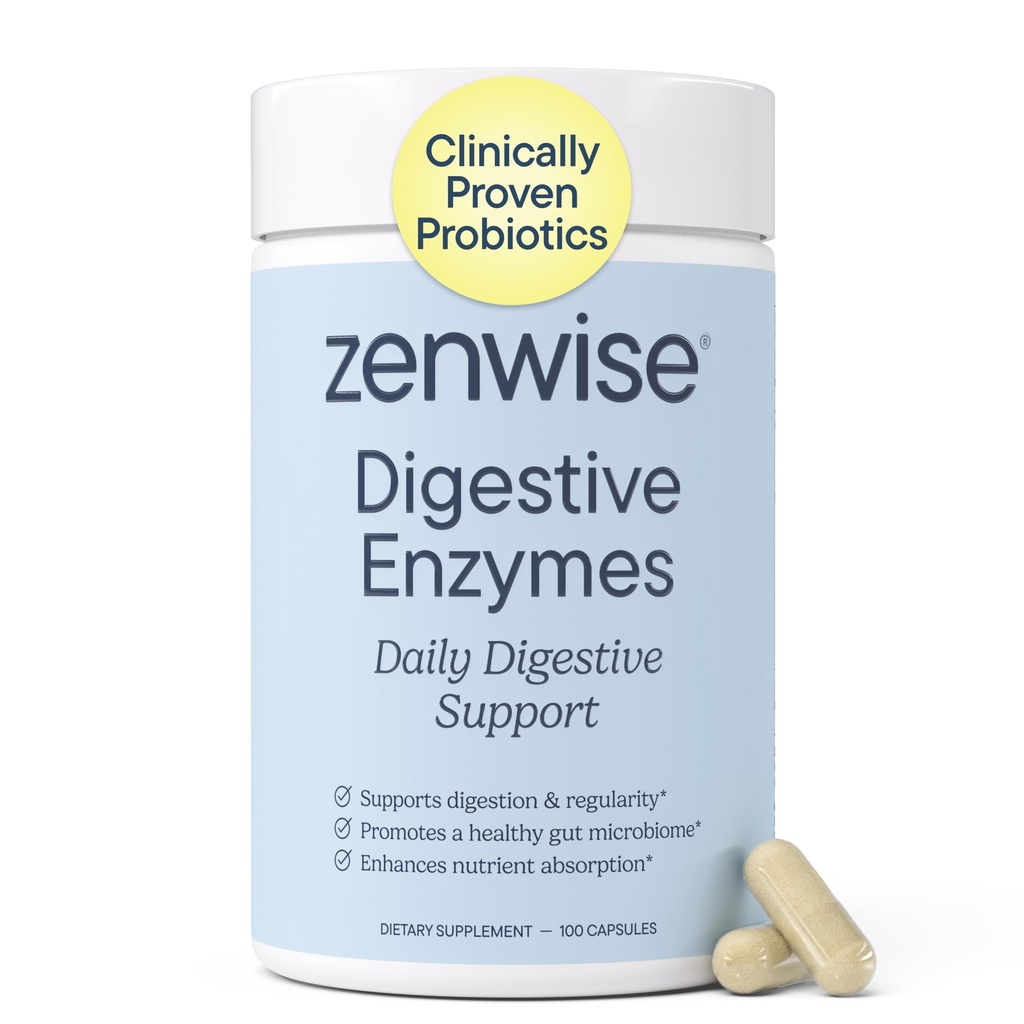 Zenwise Health Digestive Enzymes with Bromelain & Papaya - Multi Enzymes Digestion Supplement with Probiotics & Prebiotics for Gut Health, Gas & Bloating Relief - Men & Women - 100 Vegetarian Capsules