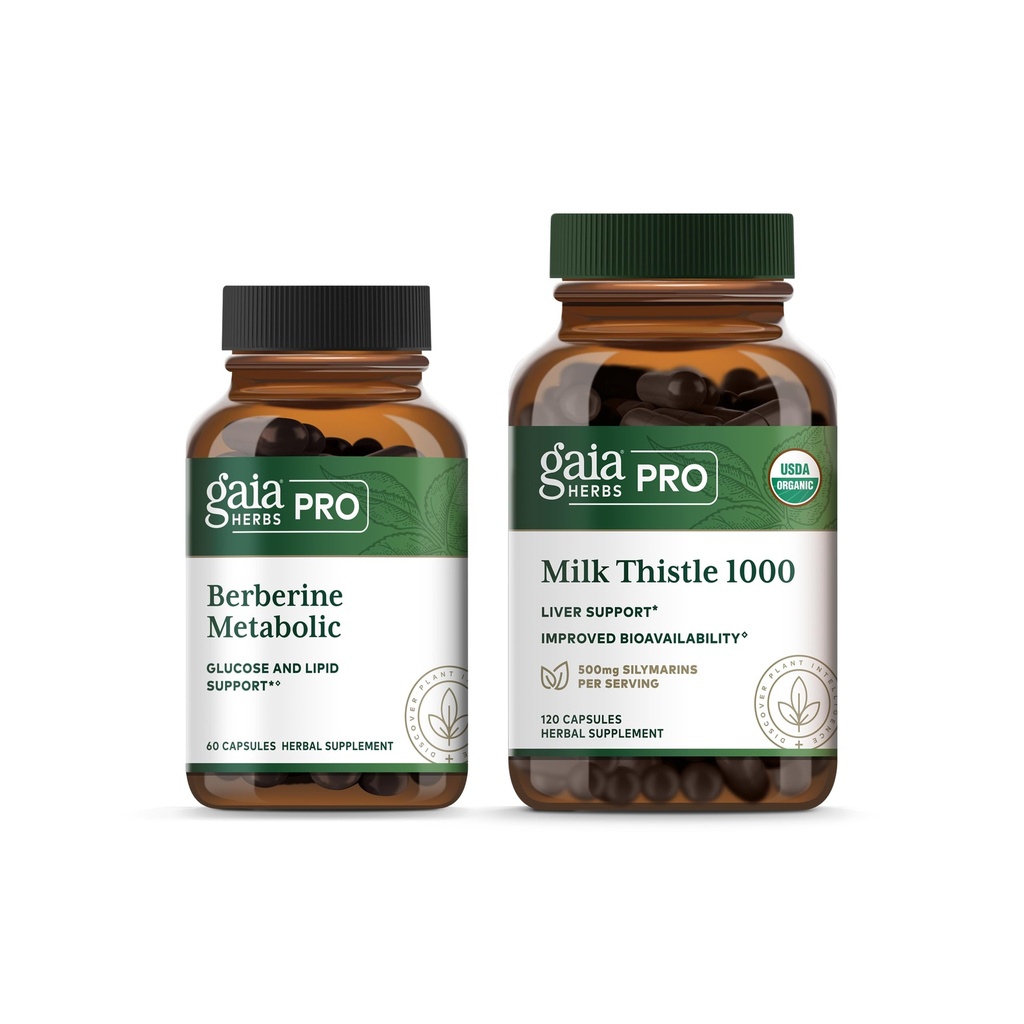 GAIA HERBS PRO Berberine Metabolic - Supplement met Berberine HCI & PRO Melkdistel 1000 - Ondersteuningssupplement voor de levergezondheid* Bundel (pakket van 2)