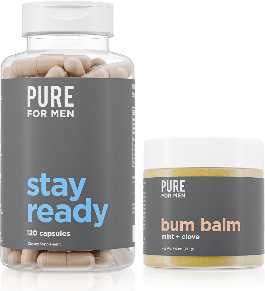 Pure voor mannen Blijf klaar vezel Supplement (120 Telling) + Bum Balm ruwe lotion voor mannen