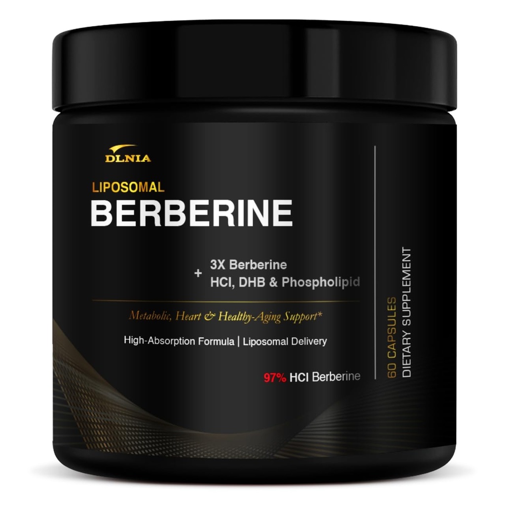DLNIA Liposomal Berberine Supplement – 3X Strength Berberine Matrix with DHB, Phospholipids, CoQ10, ALA, Vitamin D3, Chromium, Cinnamon – Advanced GLP-1 & Metabolic Support – 60 Count