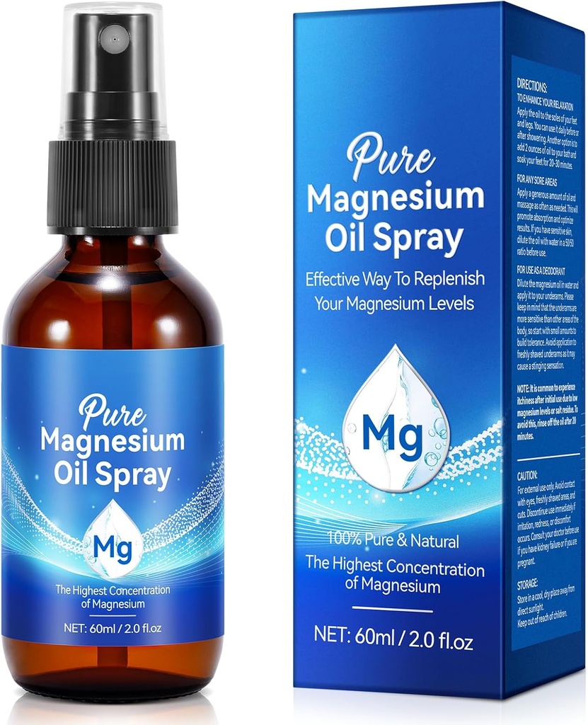Magnesiumolie voor voeten, Magnesiumolie, Pure Magnesiumoliespray in glazen fles, voeden de huid, Alleviate haarverlies, 2 fl oz
