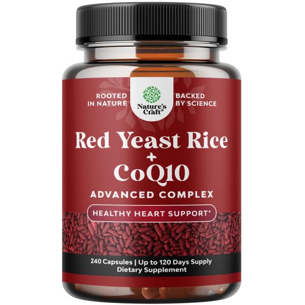 Red Gist Rice with CoQ10 Supplement - Advanced Healthy Heart & Healthy Cholesterol Levels Formula for Men & Women - Extra Strength Capsule with Red Gist Rice 1200 mg Capsules with CoQ10-240 Count