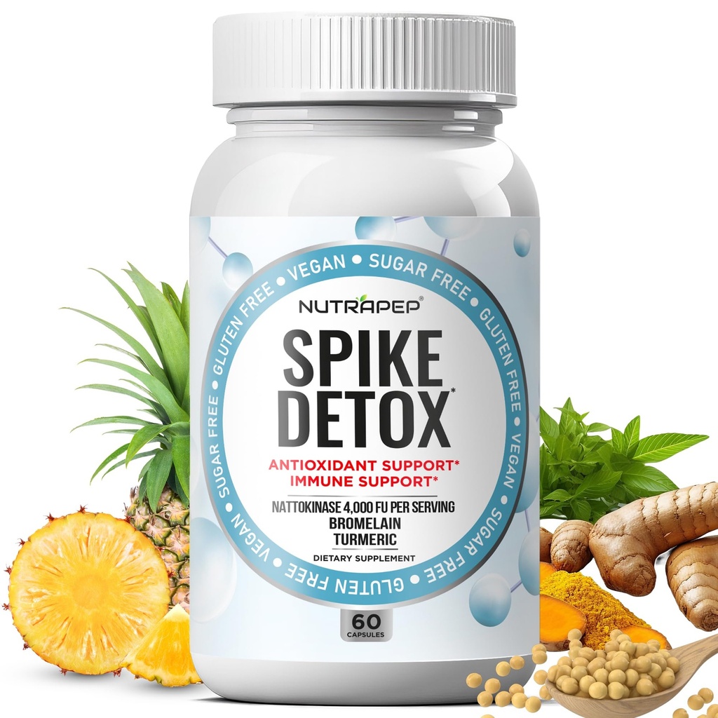 NutraPep Spike Protein Detox Supplement - 4000 FU Nattokinase with Bromelain Selenium Dandelion Root Turmeric Extract & Curcumin - Foreign Protein Cleanse and Immune Support - Vegan Gluten-Free
