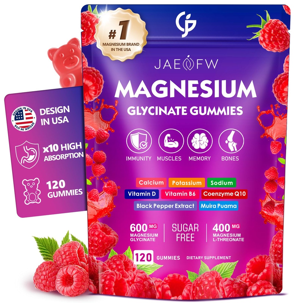 Magnesium Glycinate Gummies 1000mg – High Absorption Magnesium Complex with CoQ10, Vitamin D3 & B6 for Adults & Kids – Promotes Energy Balance, Focus, and Muscle Function 120