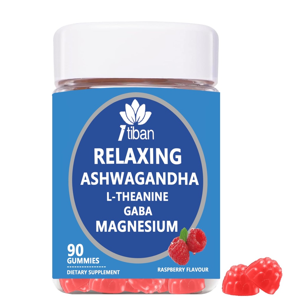 Cortisol Supplements for Women, Calm Magnesium Glycinate Gummies, Ashwagandha, L-Theanine, GABA, D3, B6, Mood Anxiety Sleep Relax, Raspberry Flavour, Vegan 90 Gummies