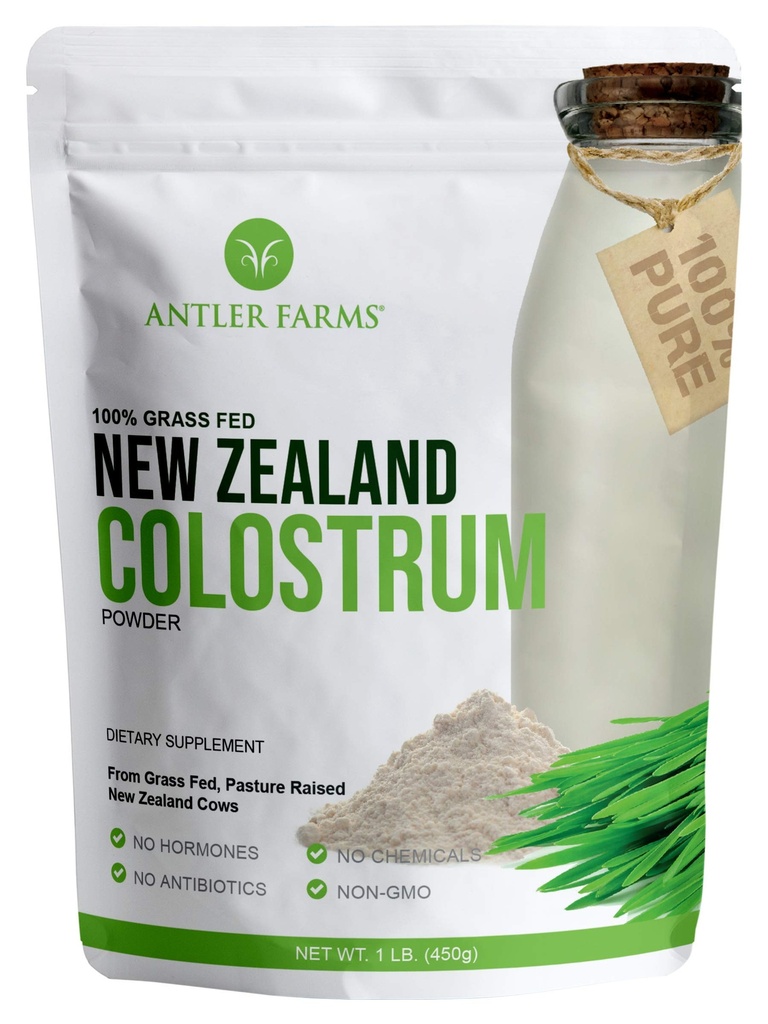 Antler Farms 100% Pure New Zealand Colostrum, 30 portions, 1 lb - Grass Fed, pâturage élevé, source propre, froid traité, non dilué, haute teneur en IgG