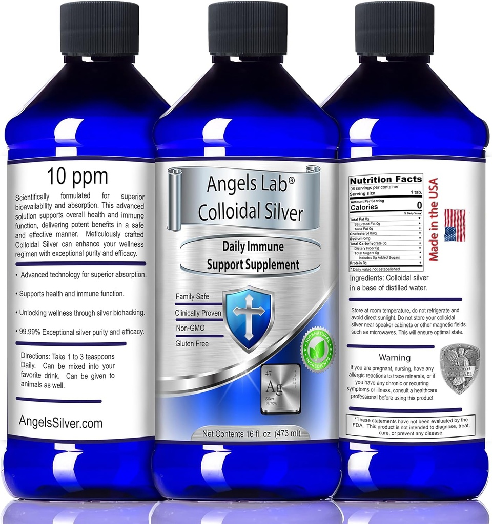 Colloïdal Argent Immune Support 10 PPM Nano Liquide 16oz