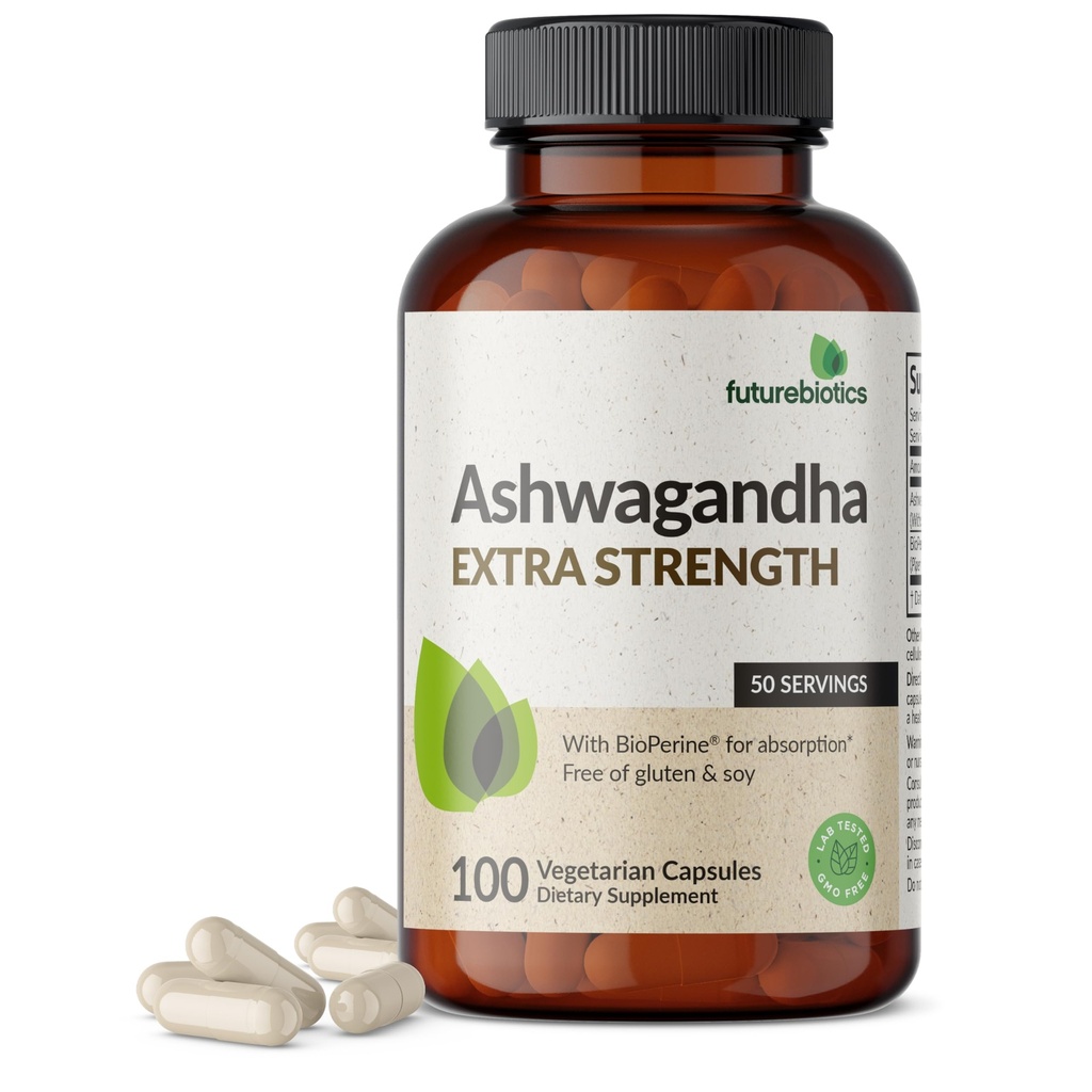 Futurebiotics Ashwagandha Extra Stress & Mood Support with BioPerine - Non GMO Formula, 100 Vegetarische Capsules
