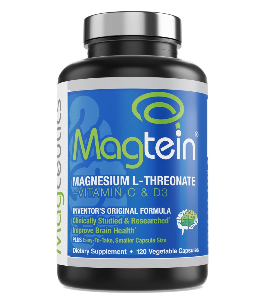 Magtein Magnesium L-Threonate om cognitie, focus, geheugen, slaapkwaliteit en hersengezondheid te verbeteren met kleine caps - 120 plantaardige capsules