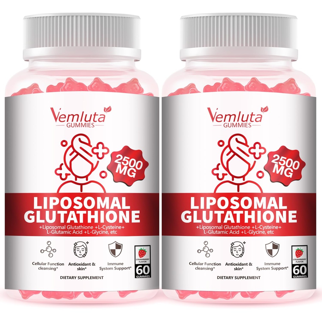 2 Packs 2500MG Liposomal Glutathione Gummies, 2X Absorption Liposomal Glutathione for Women-Complex L-Cysteine, Antioxidant, Skin & Liver Support, Strawberry Flavor, 120 Count