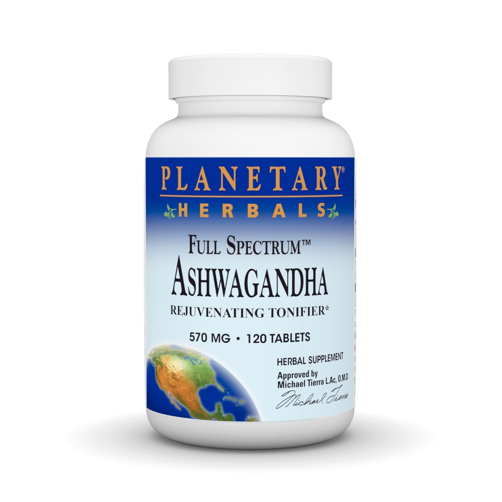 Planetaire kruiden Ashwagandha volledig spectrum 570 mg, verjongende tonifier,120 tabletten
