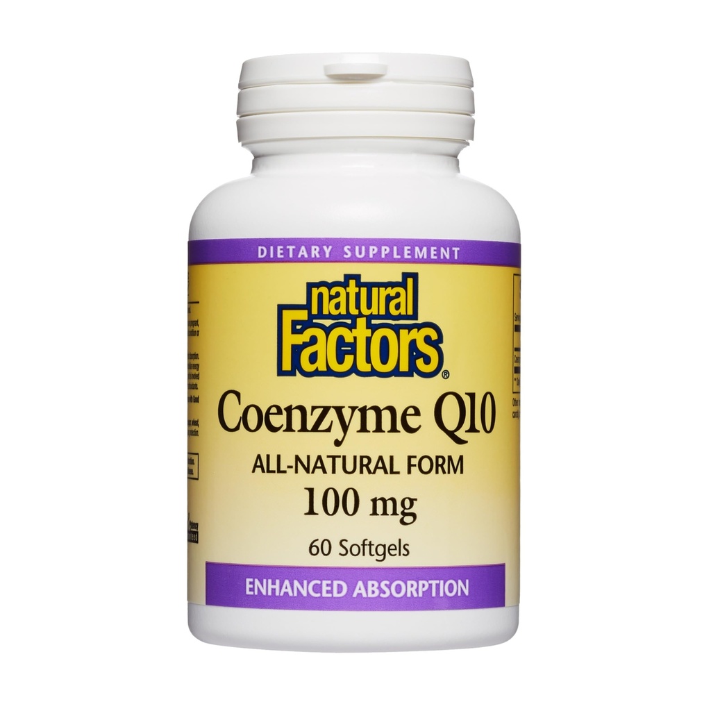 Natuurlijke factoren Co-enzym Q10 - Antioxidant Ondersteuningssupplement Ondersteunt Cellular Energy Production - Betere absorptie hulpmiddelen Gezonde hartfunctie - 100 mg, 60 Softgels (60 Servings)