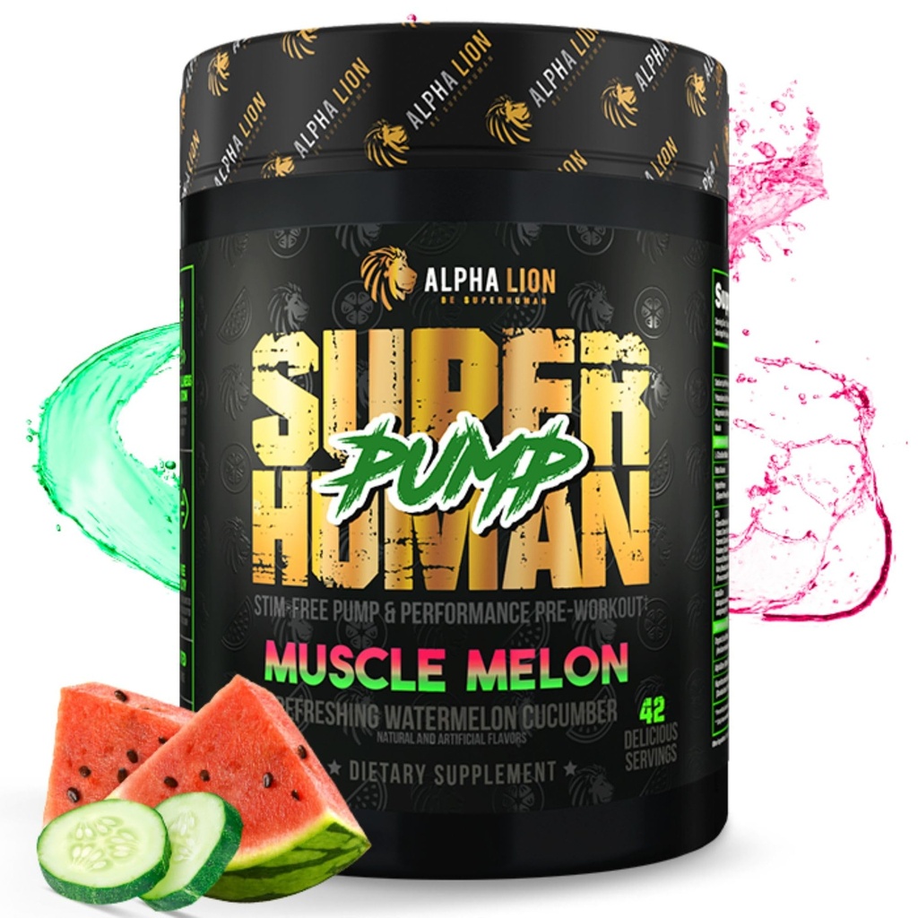 ALPHA LION Superhuman Pump Pre Workout Powder, Cafeïne Gratis & Stim Gratis Preworkout Supplement, Nitric Oxide Booster, Muscle Gainer, Energy & Focus (42 Serves, Muscle Melon Flavor)