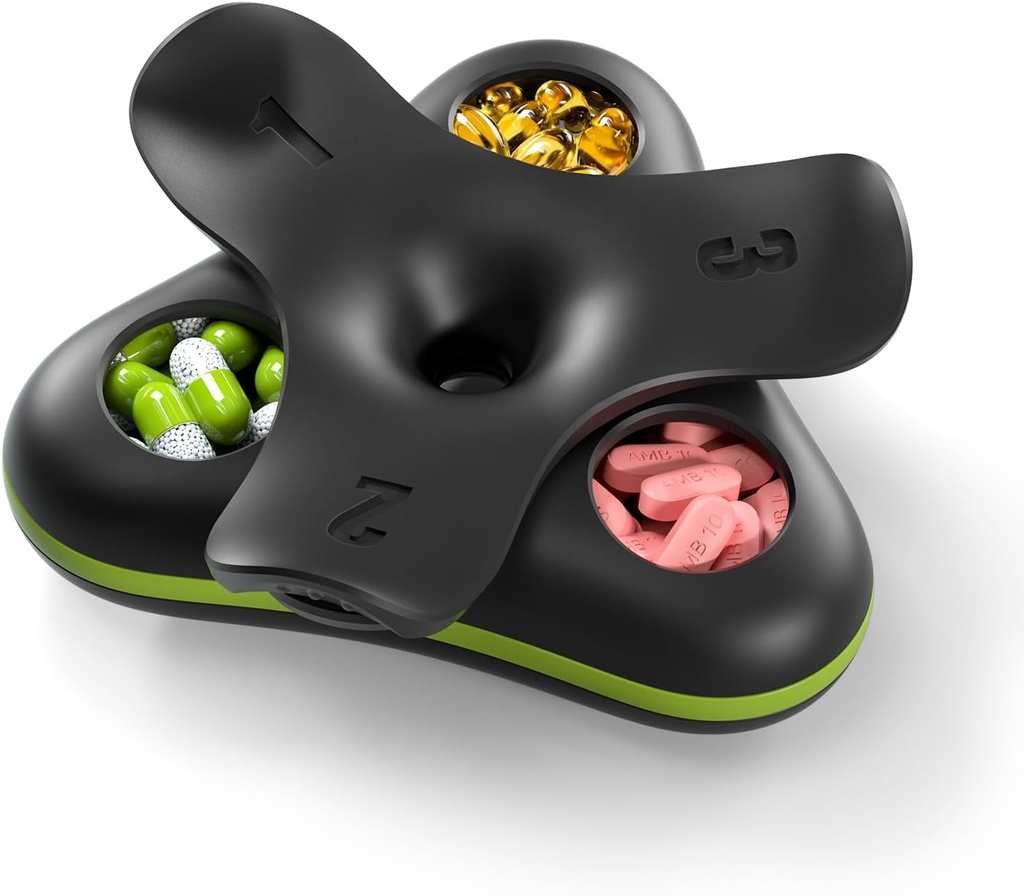 Dagelijkse pil Box Organisator 3 keer per dag, reizen kleine pil geval, 3 afdelingen Compacte pil container, draagbare pil houder voor vitamine, geneeskunde, supplement, visolie, zwart