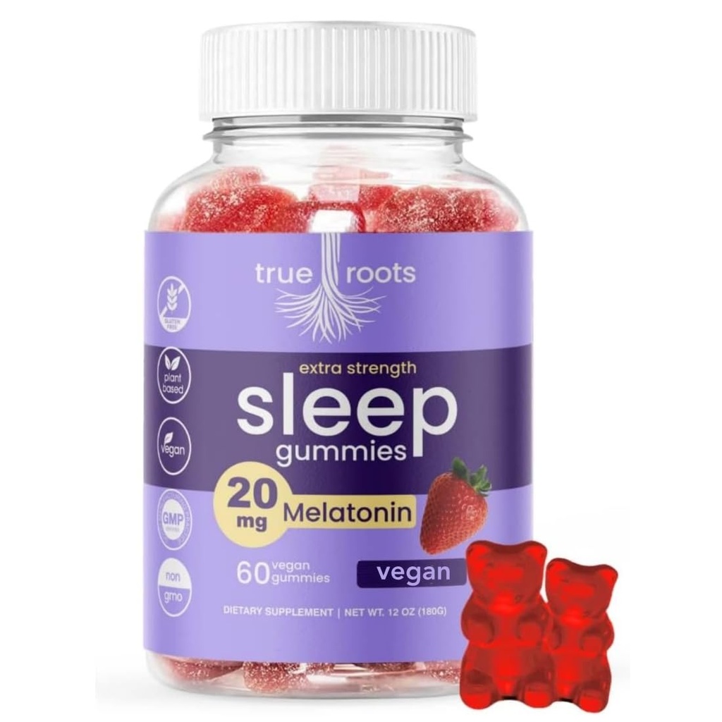 Sleep Gummies 20mg Melatonin | May Help Falling Asleep Faster & Staying Asleep Longer | with GABA, Valerian, Lemon Balm and Melatonin | Sugar Free Vegan 60 ct