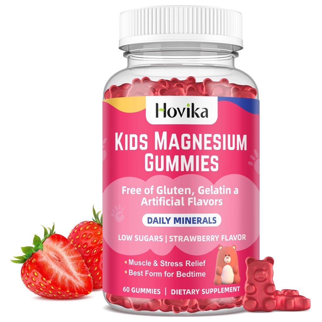 Magnesium Gummies for Kids - Magnesium Citrate + Vitamine B6 & D3 - Great Proef Kids Magnesium Kalm Gummies for Nerve Bone and Muscle Health for Kids Wellness, Vegan Strawberry Flavor 60 Count