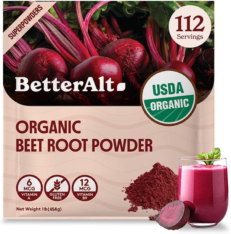 Meilleure poudre de racine de betterave biologique Alt, certifiée USDA - supplément à l'oxyde nitrique, poudre de jus de betterave Superfood pour le coeur en santé, supplément de betterave, poudre de betterave - 112 portions, 1 lb