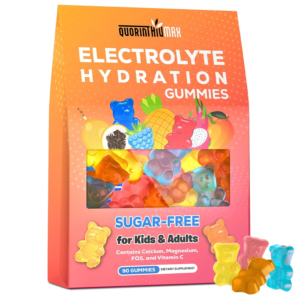 Elektrolyt Gummies Suikervrij Elektrolyt Hydration Energy Gummies for Running & Sports - Energiekauwers met Calcium & vitamine C voor kinderen & volwassenen, Meerdere gemengde smaken, Glutenvrij, 90 Tel.