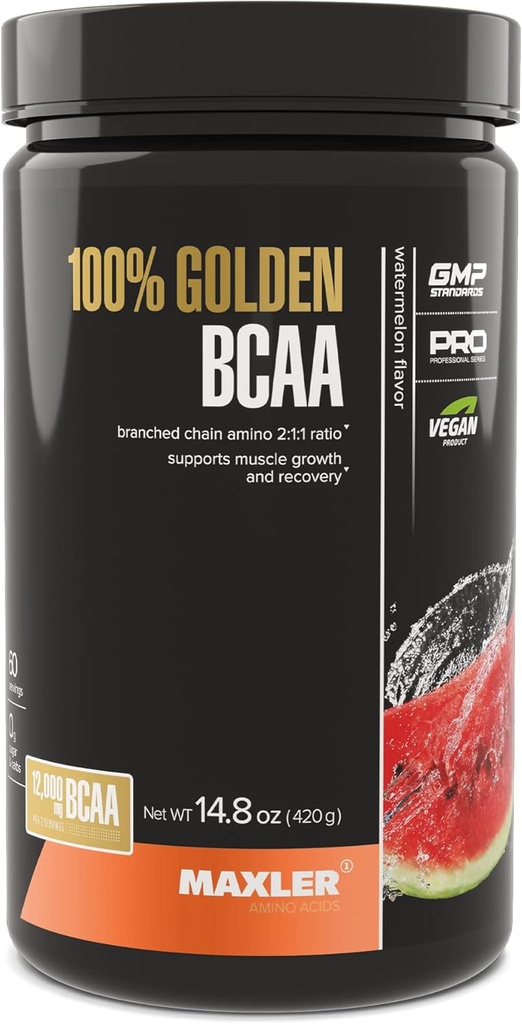 Maxler 100% Golden BCAA Powder - Intra & Post Workout Recovery Drank voor versnelde spierherstel en spiergroei van de Lean Muscle - 6 g Vegan BCAA's Aminozuren - 60 porties - Watermeloen