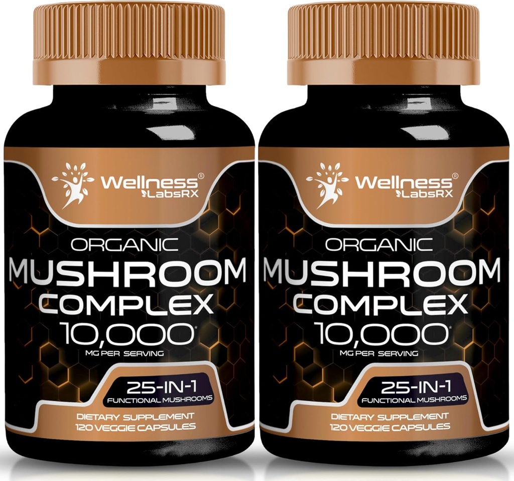 WELLESS LABSRX paddosupplement Capsules 10:1 Extract, Paddestoel Complex Capsules 1000mg, Lions Mane Supplement met Turkije staart, Cordyceps, Reishi - 2 Pack