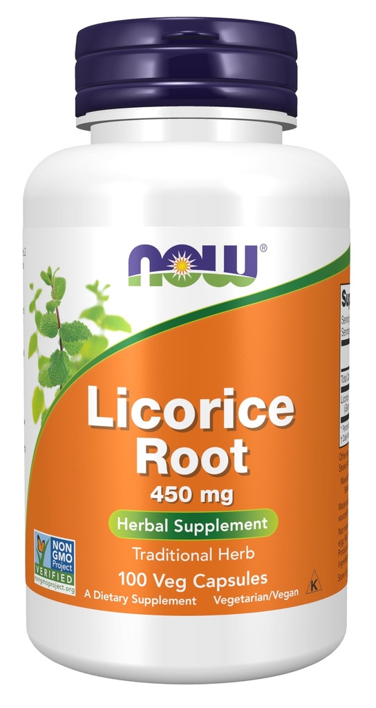 NOW Supplementen, Licorice Root (Glycyrrhiza glabra) 450 mg, Kruidensupplement, 100 Veg Capsules