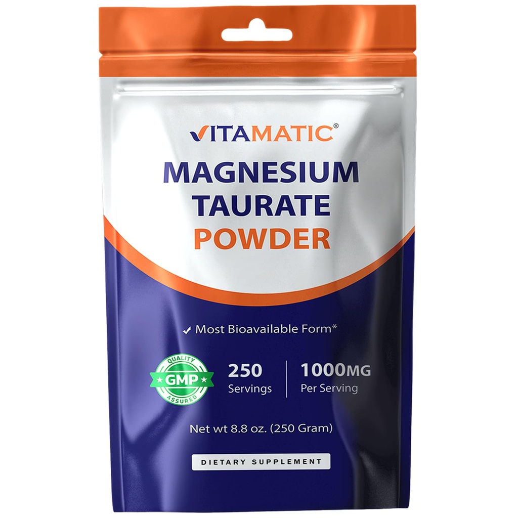 Vitamatic Magnesium Taurate 1000mg per Serving Supports Muscle, Joint, and Heart Health 250 Grams - 250 Servings