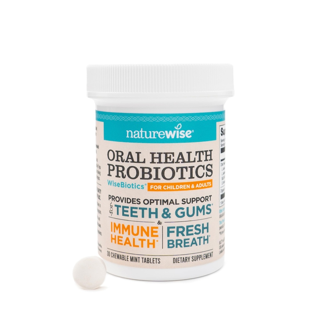 NatureWise Oral Probiotics for Mouth Bad Breath - Chewable Sugar-Free Mint - Lactobacillus reuteri Chewable - Oral Probiotics for Kids & Adults - Non-GMO USA Manufactured - 30 Count[30-Day Supply]