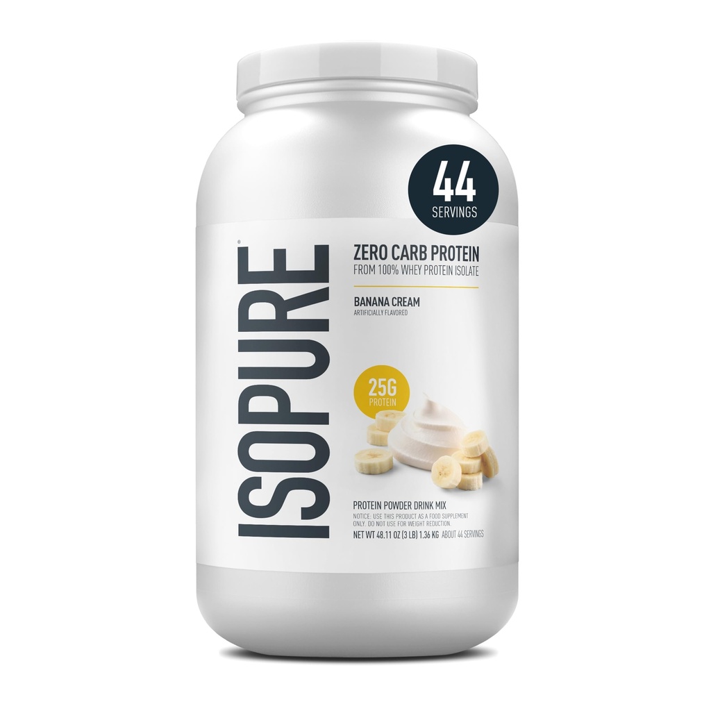 Isopure Zero Carb 100% Pure Wei Isolaat Proteïne Poeder, Lactosevrij, Glutenvrij, Met Vitaminen, Banana Cream, 25g Proteïne Per Serving, 3 Lbs, 44 Servers (Verpakking mei Vary)