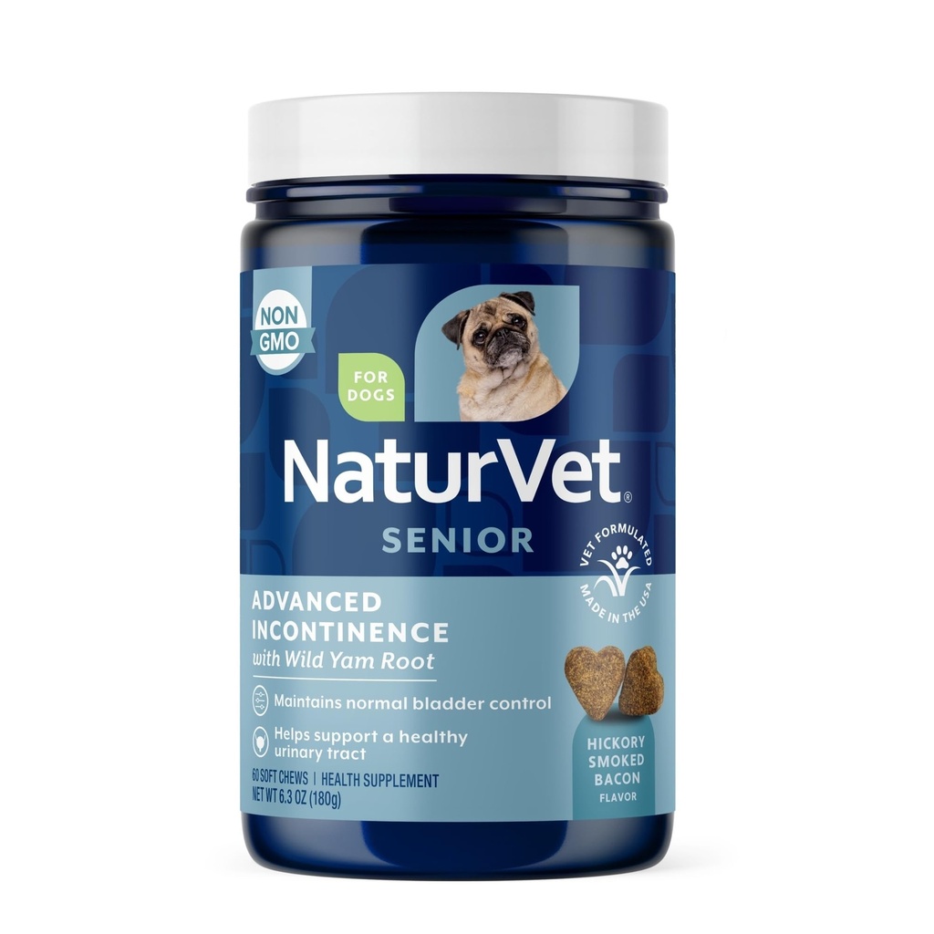 Supplément de chien avancé d'incontinence NaturVet senior – aide à soutenir le chien Contrôle de la vésicule, Urination normale – comprend mélange synergique de botaniques – 60 Ct.