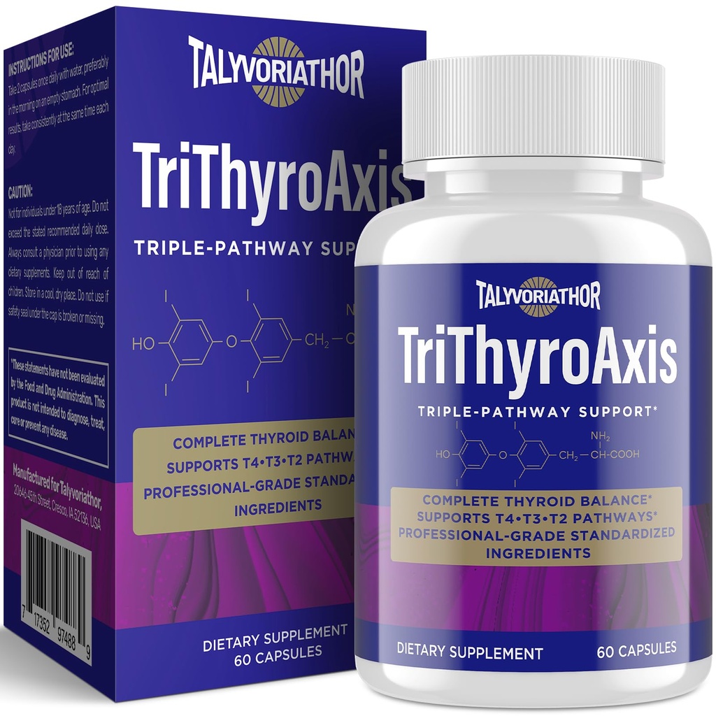 Thyroid Support Supplement for Women & Men – Professional T4, T3, T2 Triple-Pathway – Metabolism & Energy – with L-Tyrosine, Selenium, Ashwagandha & Guggul Extract – Standardized Herbs – 60 Capsules
