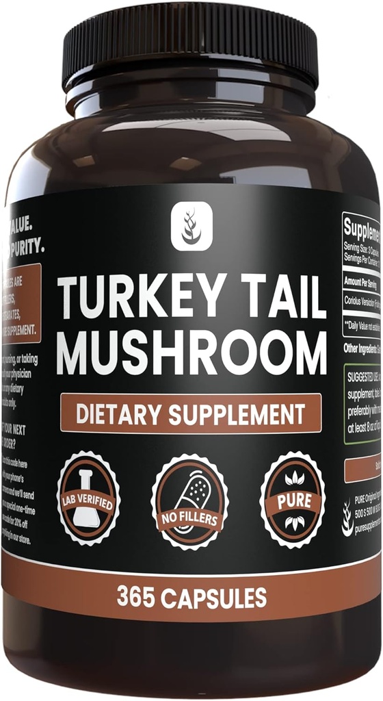 Pure originele ingrediënten Turkije staart paddo, (365 capsules) Geen Magnesium of rijst Fillers, altijd zuiver, lab geverifieerd