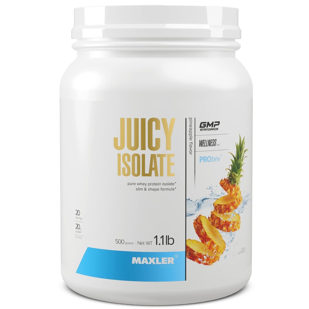 Poudre de protéines Isolée de jus de Maxler - Isolé de lactosérum clair - Low Lactose, Sans gras, Sans sucre Recovery Muscle Drink for Pre & Post Workout - 90% de protéines par portion - Ananas 1.1lb (20 portions)