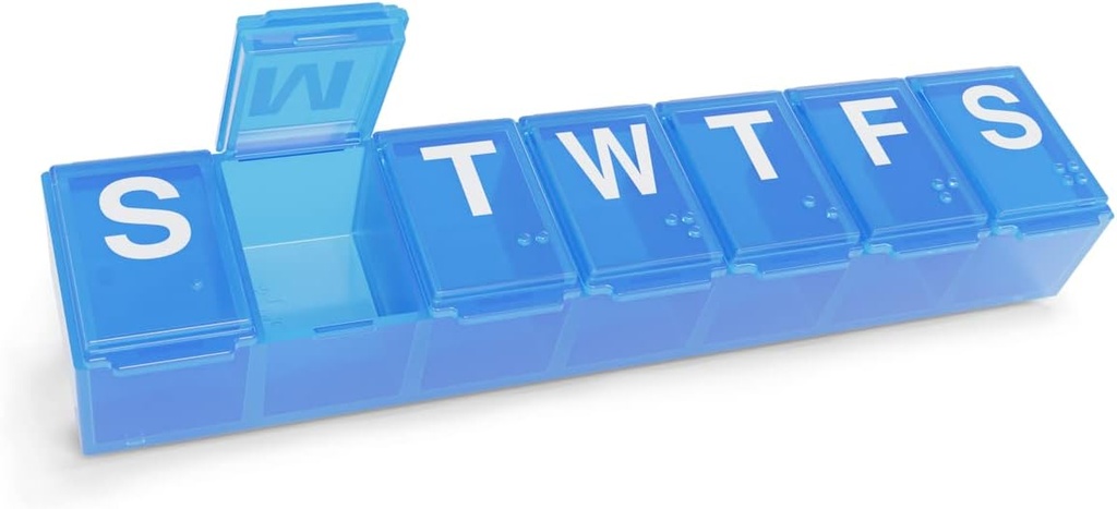 EZY DOSE Weekly (7-Dag) Pillen Organisator, Medicine Planner, Vitamine Organizer Box, Case voor Supplementen en Visolie, Handig en gemakkelijk te gebruiken Medium Compartments, Reizen vriendelijk, Blauw, BPA Gratis
