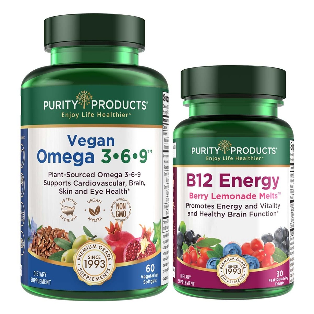 Zuiverheid Producten Bundel - Vegan Omega 3-6-9 + B-12 Energie Smelt Omega 3-6-9 (