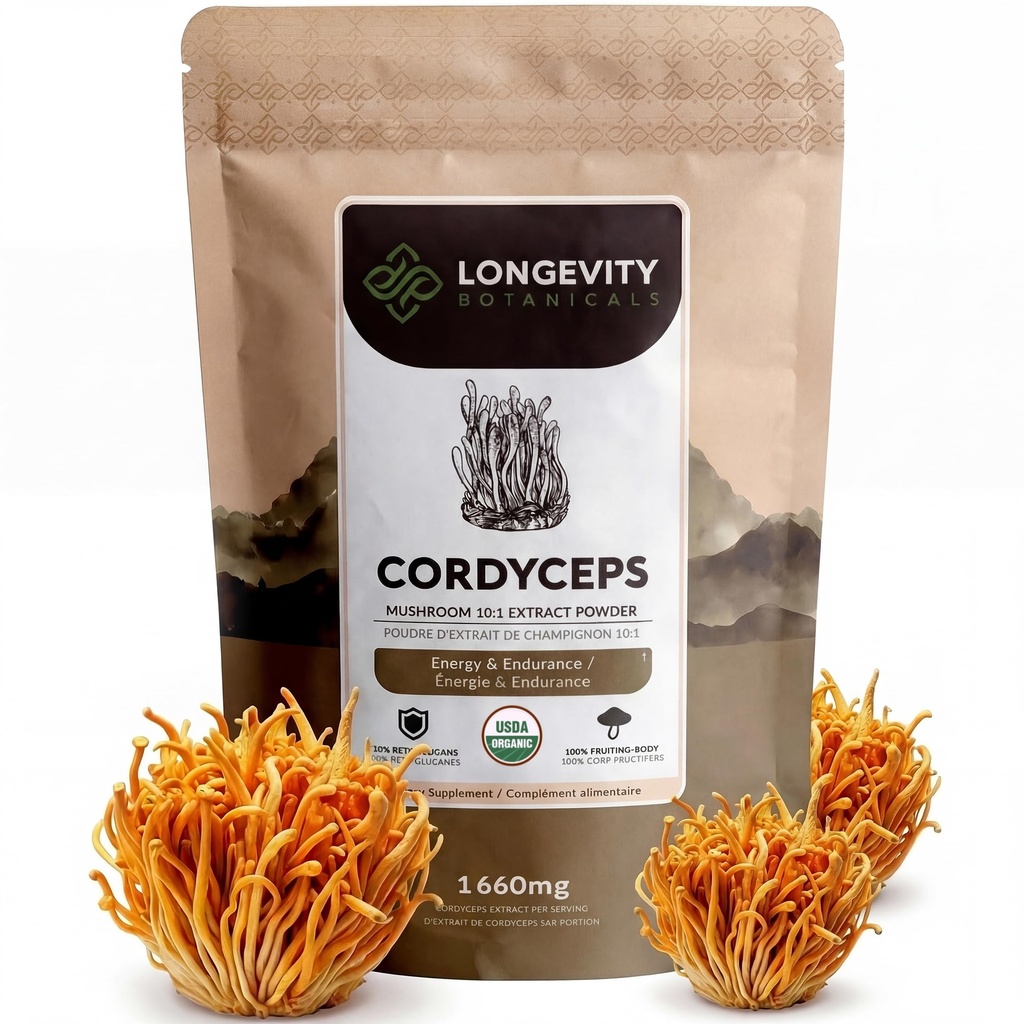 Levensduur Botanicals Biologische Cordyceps Paddestoel Extract Poeder 100g Over een periode van 10:1 ratio 