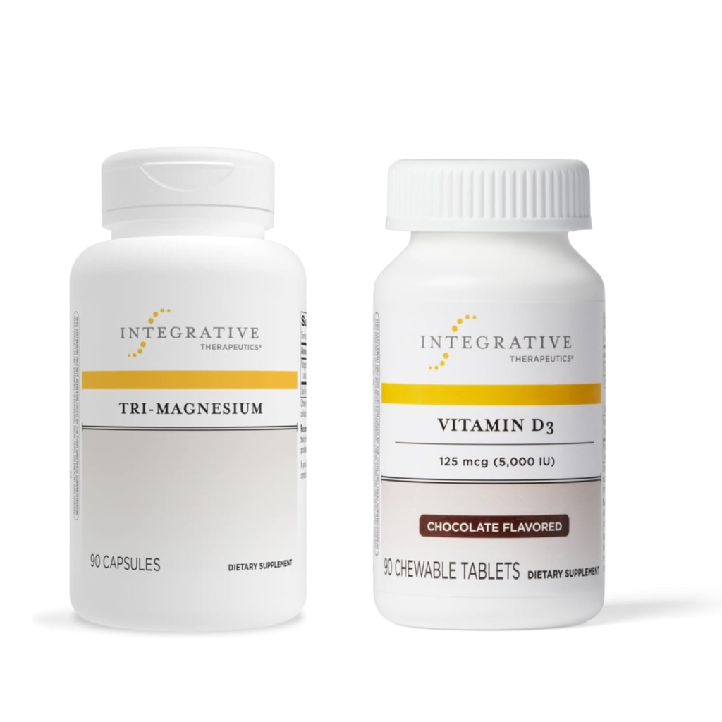 Integrative Therapeutics Bundle with Tri-Magnesium, 90 Capsules & Vitamin D3 125 mcg, 90 Flavored Chewables - Ondersteuning Hartfunctie & Bone Health* - Bone Health Support