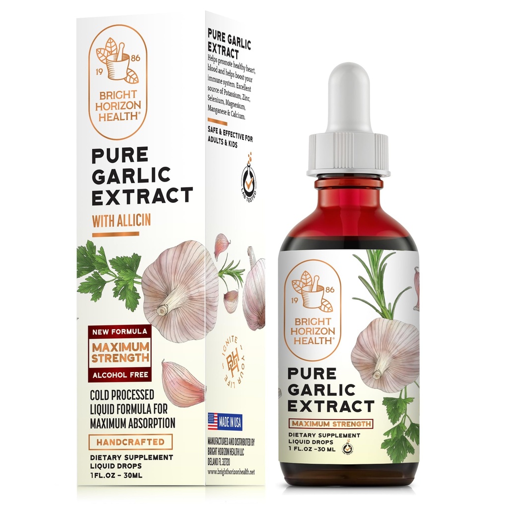 Extrait d'ail pur – Supplément d'allicine – Support immunitaire. Formule sans alcool, végétalien, cru, superalimentaire – gouttes d'huile d'ail liquide - 1 fl.oz