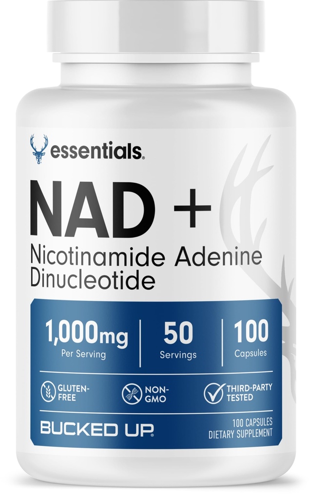 Bucked Up NAD+ 1000mg | Nicotinamide Adenine Dinucleotide | Non-GMO, Gluten-Free, Third-Party Lab Tested | Cellular Coenzyme Supplement (100 Capsules, 50 Servings)