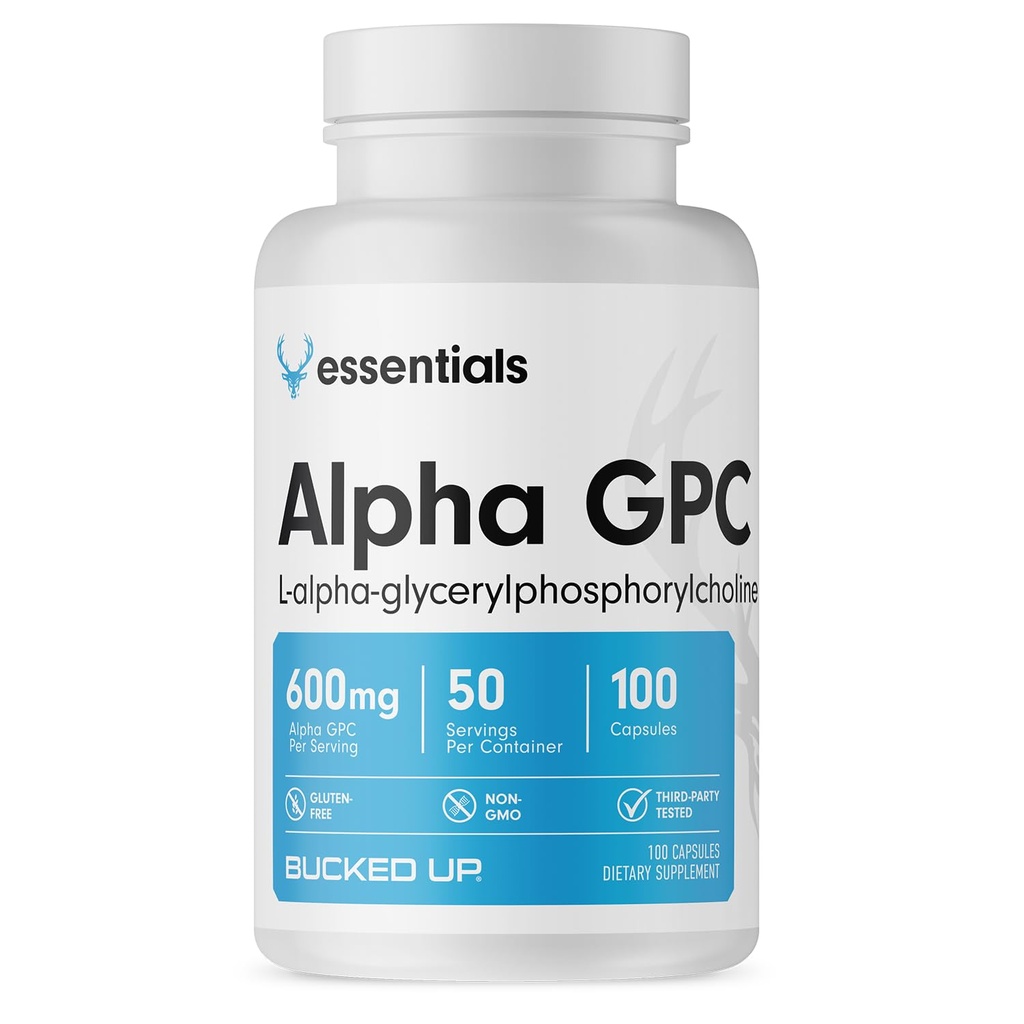 Bucked Up Alpha GPC 600mg | L Alpha Glycerylphosphorylcholine | Non GMO Gluten Free Third Party Tested | Choline Source Supplement (100 Capsules, 50 Servings)