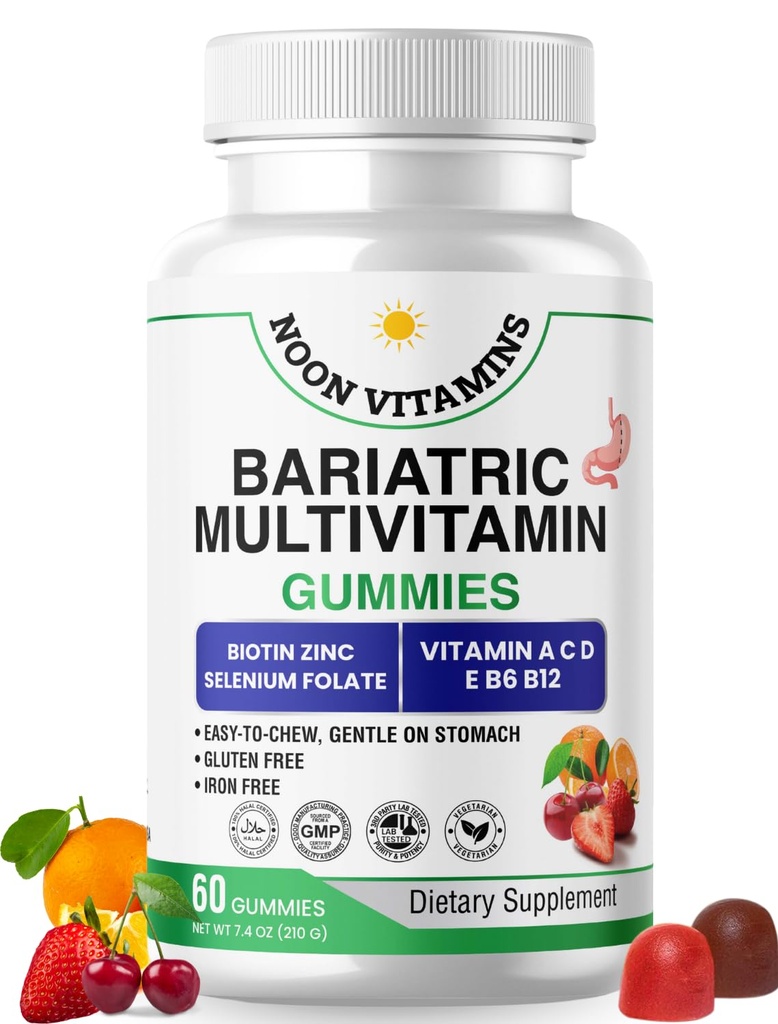 Bariatric Multivitamin Gummies | High Potency Iron Free with Methylated B12 & Folate | Daily Nutritional Support for Bariatric Lifestyle | Women & Men | 60 Gummies (30-Day Supply) | Halal Certified