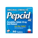 Pepcid AC Original Strength Heartburn Relief Tablets, OTC Medicine Voorkomt & Relieves Heartburn Vanwege zuur indigestie & Zure Maag, 10 mg Famotidine Acid Reducer, Snelwerkende, 90 st.