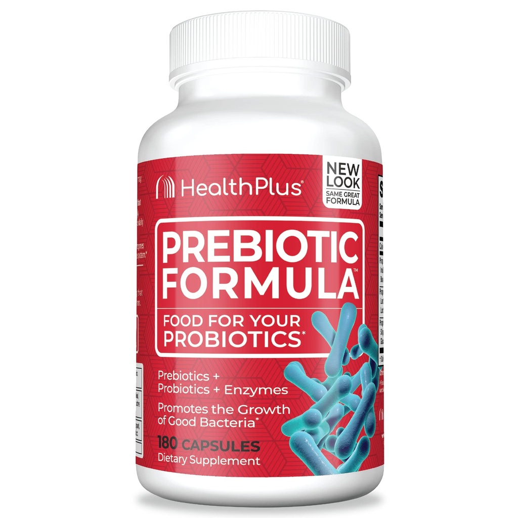 Health Plus Prebiotic Formula Digestive Support, 180 Capsules, 60 Servings | Gluten and dairy free formula with probiotics, prebiotics, and digestive enzymes for daily digestive balance and comfort
