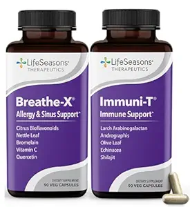 LifeSeasons Breathe-X avec Immuni-T - Supplément Allergie & Sinus - Supports Sinuses & Décomfort Nasal - Non-Paresse & Rapide - 180 Capsules