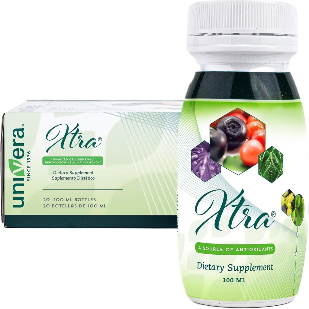 Univera Xtra Minis, Complexe de fruits multiminéraux, 15 ingrédients naturels, Gestion du stress, Focus & Clarity, Confort articulaire, Protection antioxydante - 3,38 Fl Oz (paquet de 20)