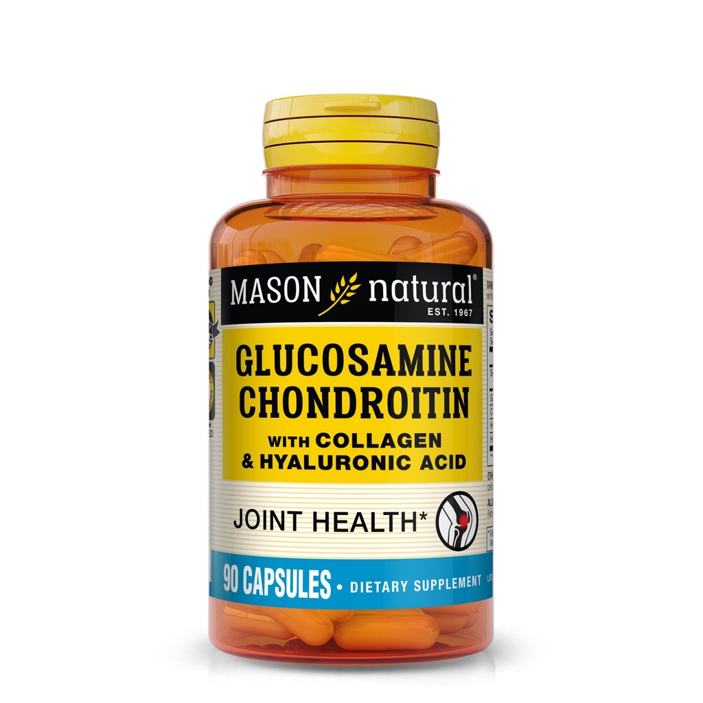 MASON NATUURLIJKE Glucosamine Chondroïtine met Collageen & Hyaluronzuur, 45-dagen supply Capsules voor normaal gewricht, mobiliteit, flexibiliteit, & veroudering ondersteuning, 90 capsules