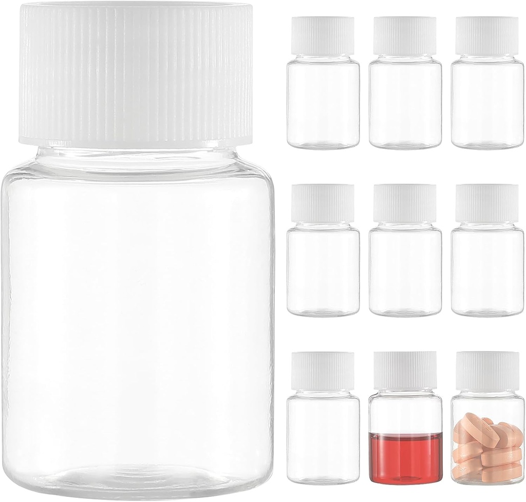 Kleine heldere pil fles, Plastic Medicine pil fles, Mini Plastic Heldere Lege Reagent voor vloeibaar poeder Cilindrische Container(10 stuks, 30ml)