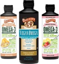 Barleans Vegan Omega 3 Algenolie Liquid Supplement Bundle, Inclusief Vlaszaad en Algenolie Blend, Ginger Peach, en Pink Limonade Smaken, EPA en DHA vetzuren
